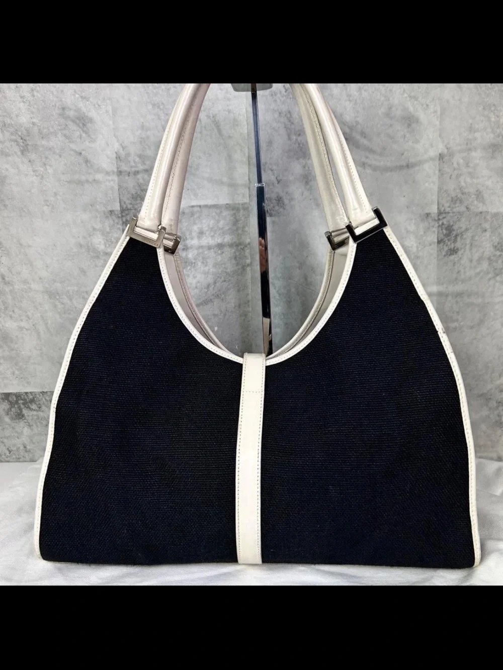 Gucci Navy Canvas Shoulder Bag with White Trim